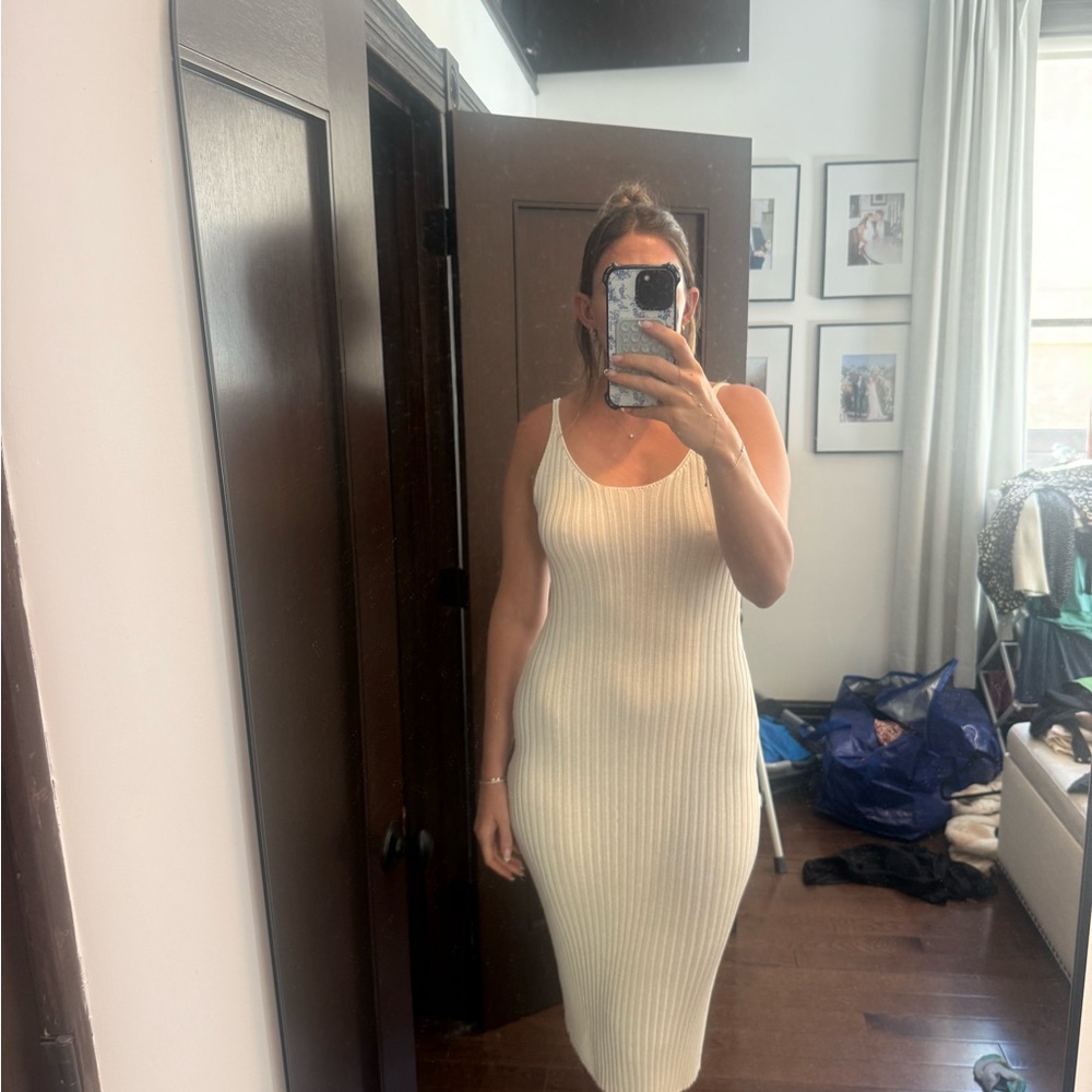 12th Tribe Cream Ribbed Midi Dress
